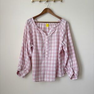 Roller Rabbit Check Blouse Small Pink Smocked